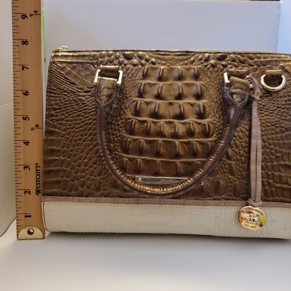 Brahmin Brown and Cream Crocodile Embossed Satchel - Picture 7 of 9
